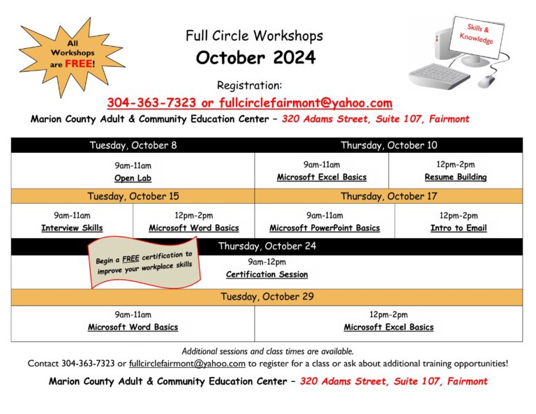 Full Circle Workshops for October 2024