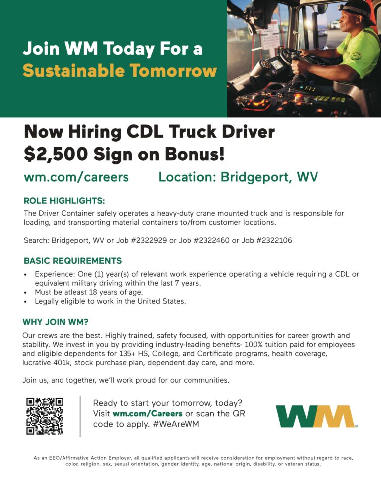 Waste Management Now Hiring CDL Drivers in Bridgeport, WV